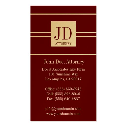 Attorney Lawyer Gold Paper Cherry White Pendant Business Card Template (back side)