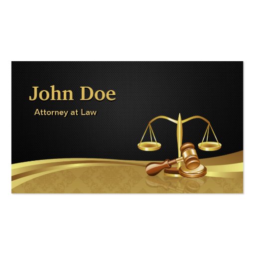 Attorney Lawyer Justice Elegant Black Gold Damask Business Cards (front side)