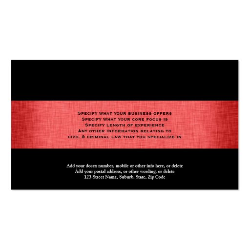 Attorney lawyer law business card (back side)