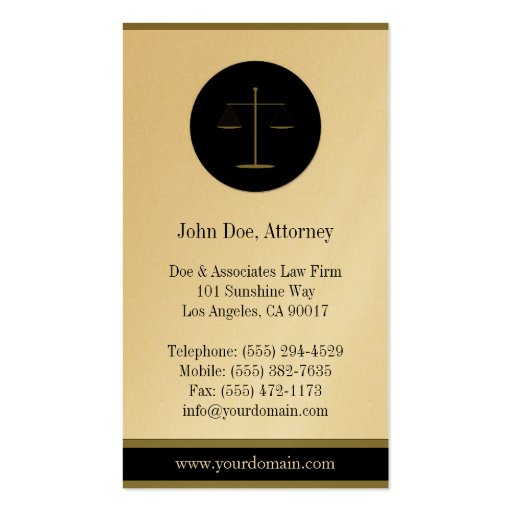 Attorney Lawyer Law Firm B/W Gold Paper Business Card Templates (back side)