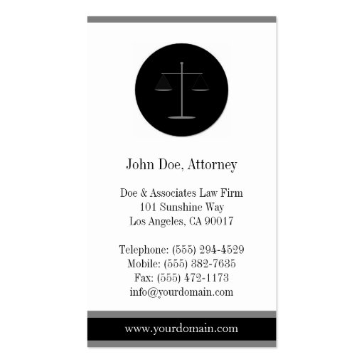 Attorney Lawyer Law Firm B/W Silver Stripes Business Card (back side)