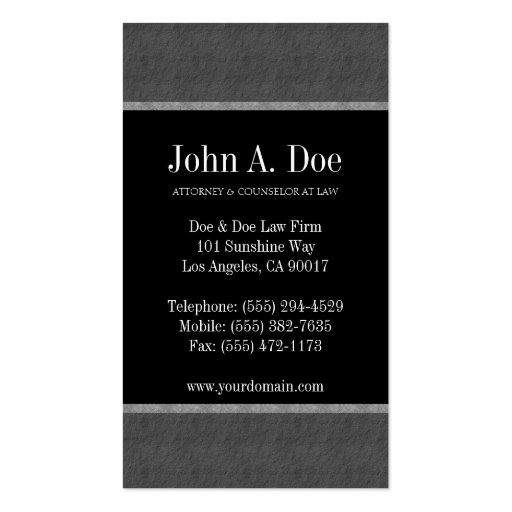 Attorney Lawyer Law Firm Marble Stripes Slate Business Card Templates (back side)