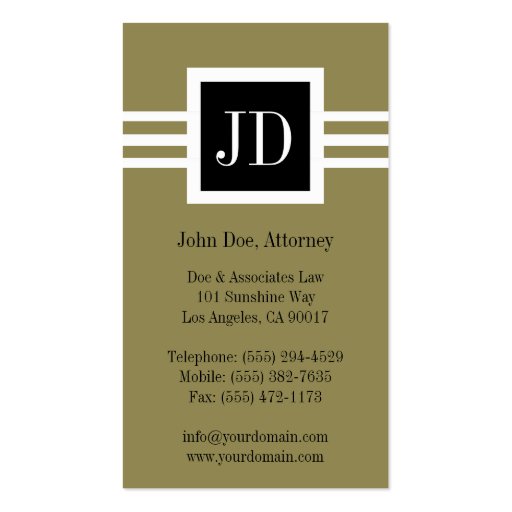 Attorney Lawyer Law Firm Monogram Gold Black Business Card Template (back side)