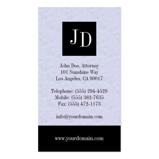 Attorney Lawyer Law Firm Monogram Light Blue Sky Business Cards (back side)