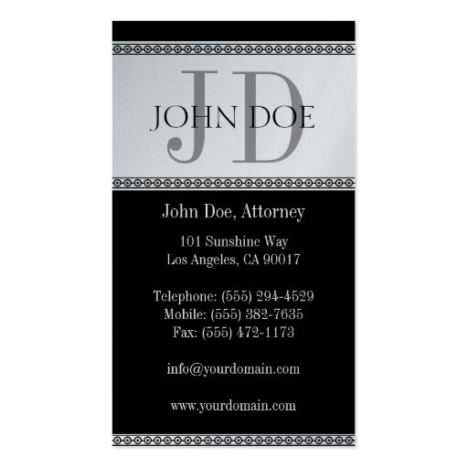 Attorney Lawyer Law Firm Monogram Platinum Diamond Business Card (back side)