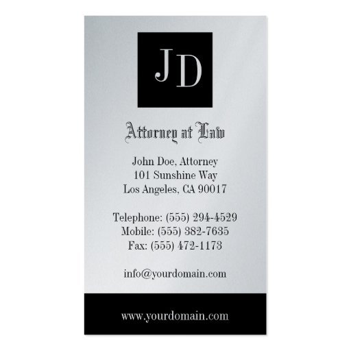 Attorney Lawyer Law Firm Monogram Roman Platinum Business Card Templates (back side)