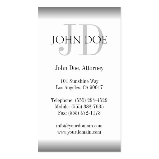 Attorney Lawyer Law Firm Monogram Silver Fade Business Card Templates (back side)