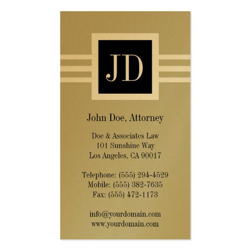 Attorney Lawyer Law Firm Monogram Tan Gold Paper Business Card Templates (back side)