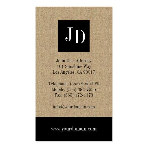 Attorney Lawyer Law Firm Monogram Textured Tan Business Cards (back side)
