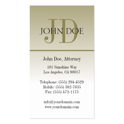 Attorney Lawyer Law Firm Office Monogram Gold Fade Business Card Templates (back side)