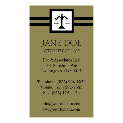 Attorney Lawyer Law Firm Office Scale Antique Gold Business Cards (back side)
