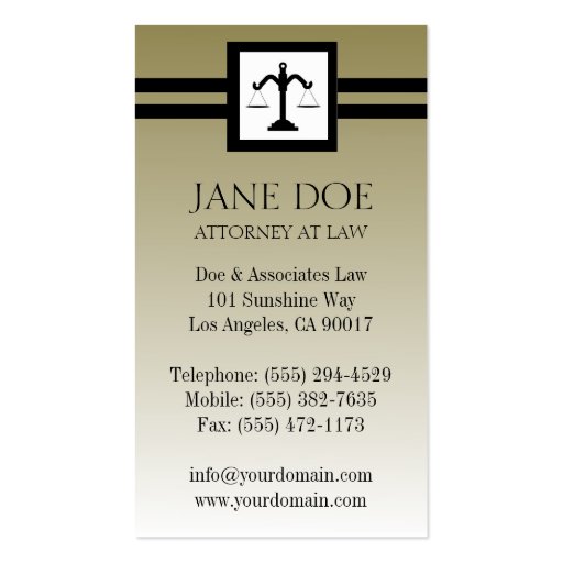 Attorney Lawyer Law Firm Office Scale Gold Fade Business Card Templates (back side)