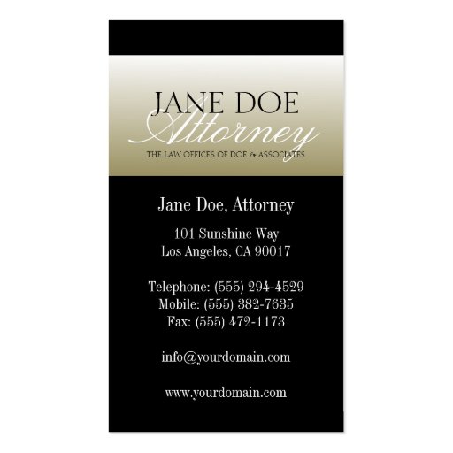 Attorney Lawyer Law Firm Office Script Gold Fade Business Card Templates (back side)