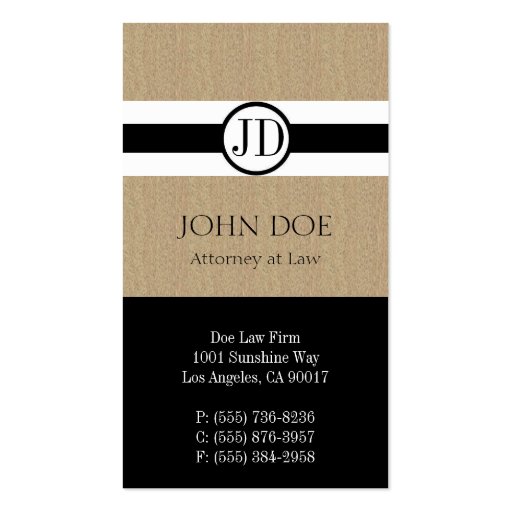 Attorney Lawyer Law Firm Pendant Tan Black Business Card Template (front side)