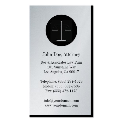 Attorney Lawyer Law Firm Platinum Paper Business Card Template (back side)