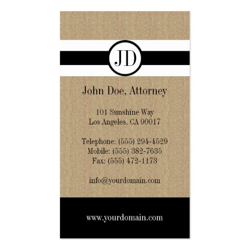 Attorney Lawyer Law Firm Ribbon Round Tan Marble Business Card Template (back side)