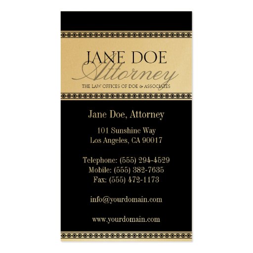 Attorney Lawyer Law Firm Silver Script Black Gold Business Cards (back side)