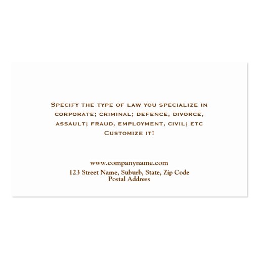 Attorney lawyer law legal business cards (back side)