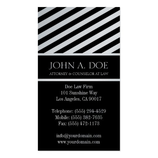 Attorney Lawyer Law Ribbon Diagonal Platinum Paper Business Cards (back side)