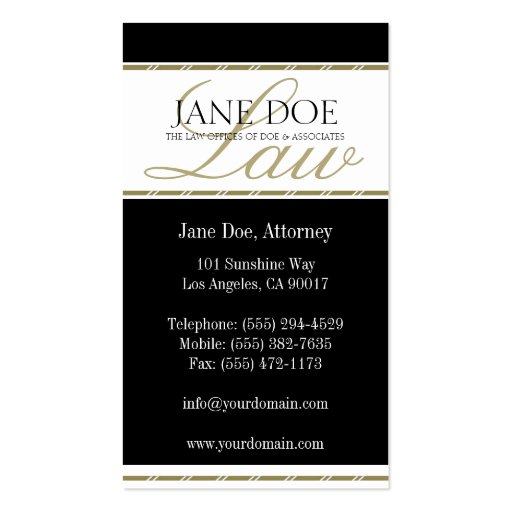 Attorney Lawyer Legal Counselor Law Firm Gold Business Cards (back side)