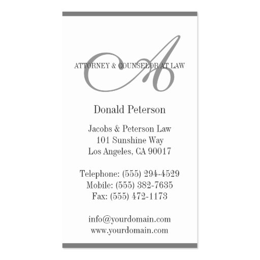 Attorney Lawyer Legal Counselor Law Firm Office Business Card (back side)
