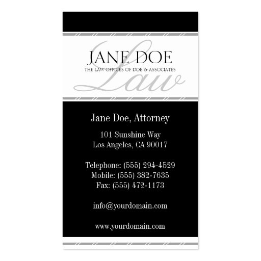 Attorney Lawyer Legal Counselor Law Firm Silver Business Cards (back side)