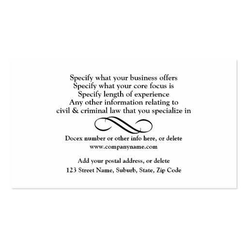 Attorney Lawyer monogram masculine Business Card Templates (back side)