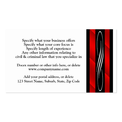Attorney Lawyer monogram masculine Business Card (back side)