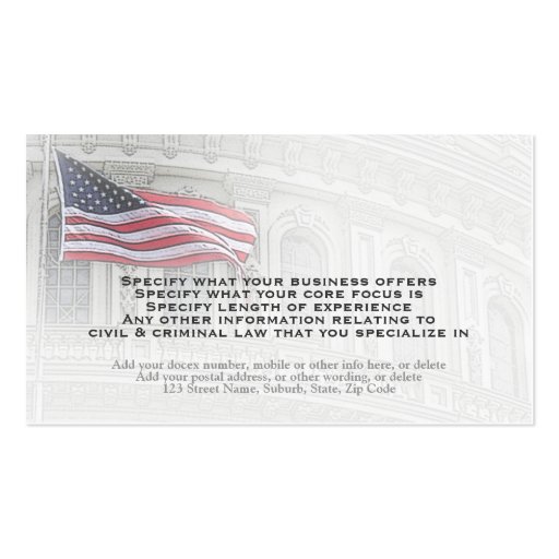 Attorney Lawyer Patriot patriotic American Business Card Template (back side)