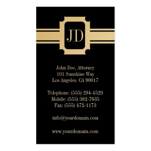 Attorney Lawyer Pendant Black Gold Ribbon Business Card Template (back side)