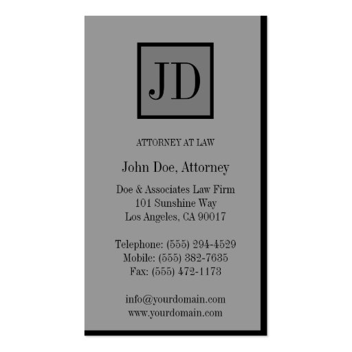 Attorney Lawyer Square Monogram Silver Business Cards (back side)