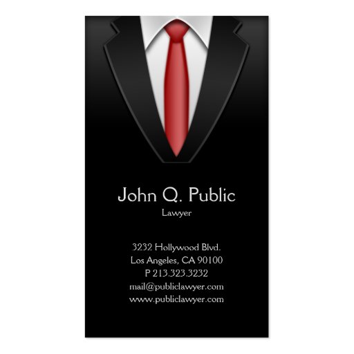 Attorney Lawyer Tailor Black Suit Business Card (front side)