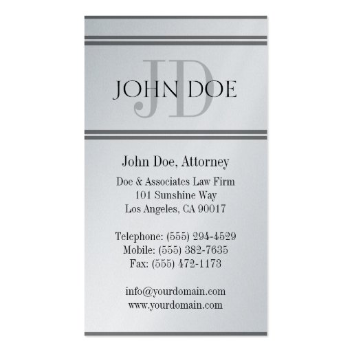 Attorney Platinum Deluxe Stripes Business Card Templates (back side)