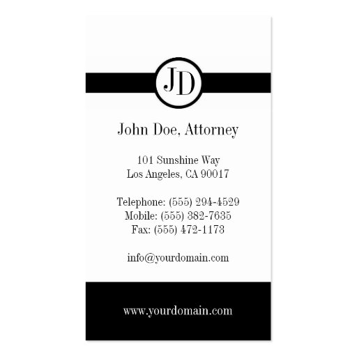 Attorney Ribbon Round B/W Business Card Templates (back side)