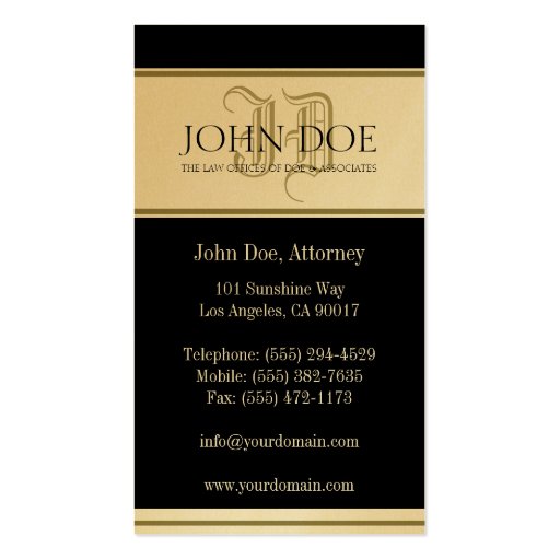 Attorney Roman Golden Monogram Business Card (back side)