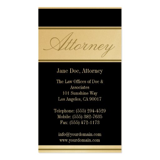 Attorney Script Golden Banner Business Card (back side)