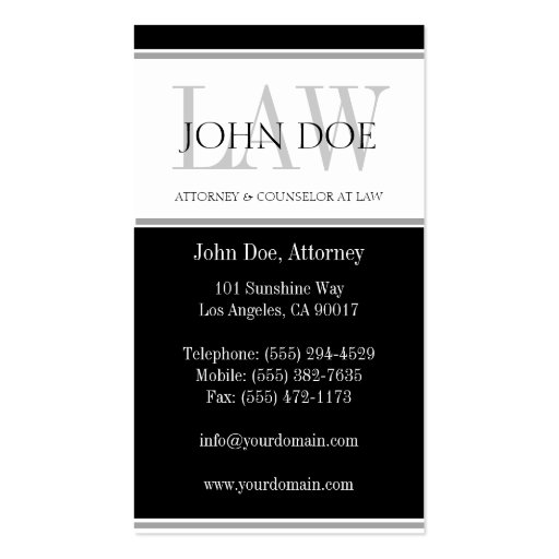Attorney Silver LAW Business Card Templates (back side)