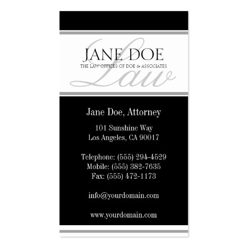 Attorney Silver LAW Script Business Card Templates (back side)
