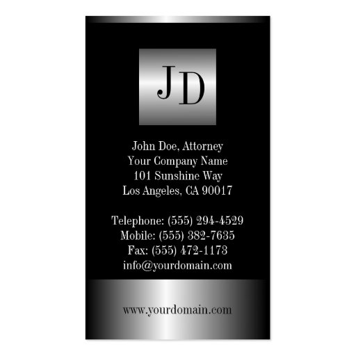 Attorney Silver Metal Metallic Border Business Card Templates (back side)