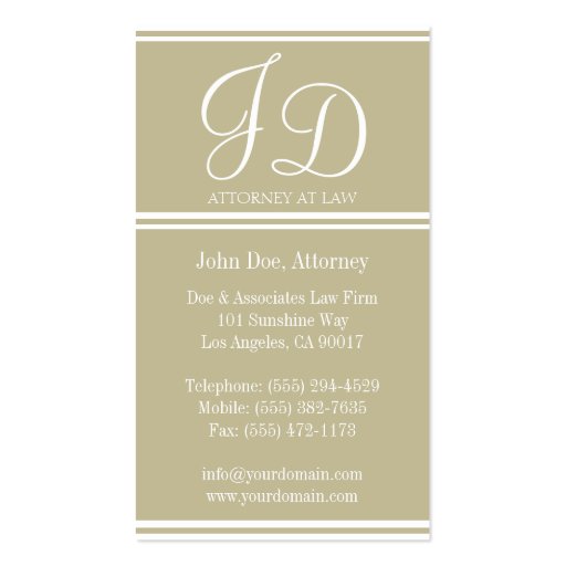Attorney Tan Stripes Elegant Touch Business Card Templates (back side)