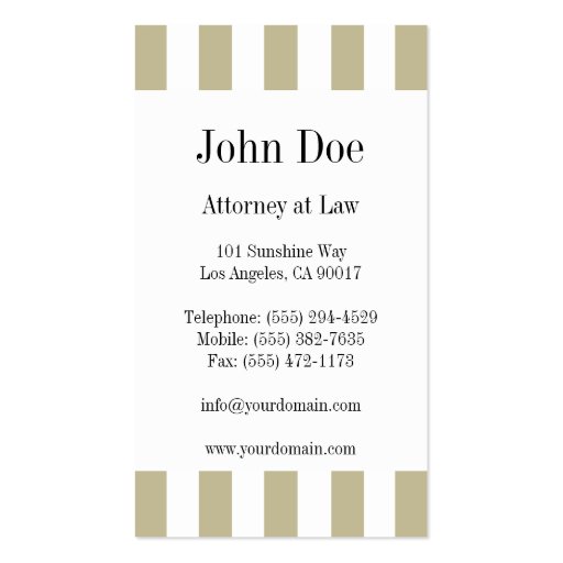 Attorney Tan/White Vertical Stripes Business Card (back side)