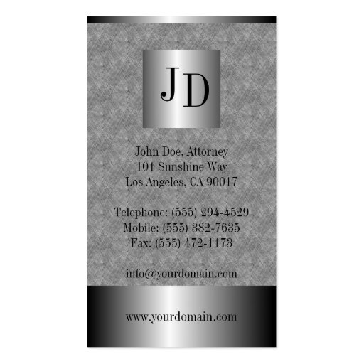 Attorney Texture Marble Silver Metal Metallic Business Card Template (back side)