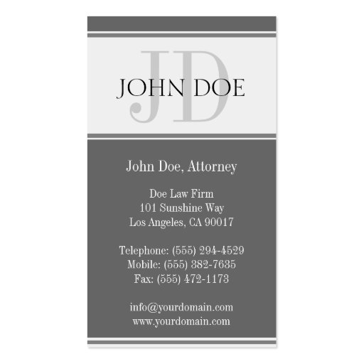 Attorney Vertical Grey Business Card Templates (back side)