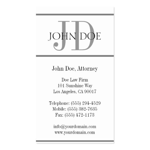 Attorney Vertical W/W Business Card Template (back side)