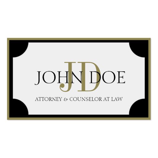 Attorney W/B Gold Monogram/Border Business Card Template (front side)