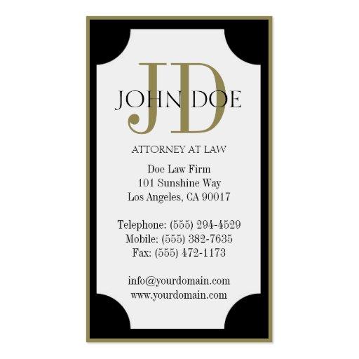 Attorney W/B Gold Monogram/Border Business Card Template (back side)