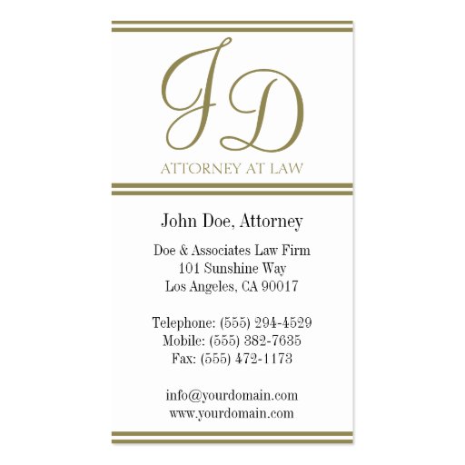Attorney White/Gold Stripes -Available Letterhead- Business Card Template (back side)