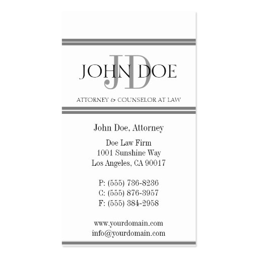 Attorney White Silver Stripes Business Card Template (back side)