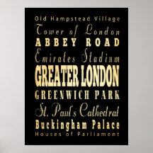 Attractions & Famous Places of Greater London, ENG Print