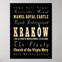 Attractions & Famous Places of Krakow, Poland Poster